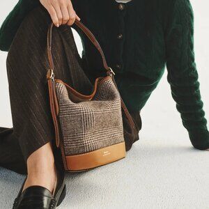 Polo Ralph Lauren Accessories Wool Glen Plaid & Suede Bucket Bag